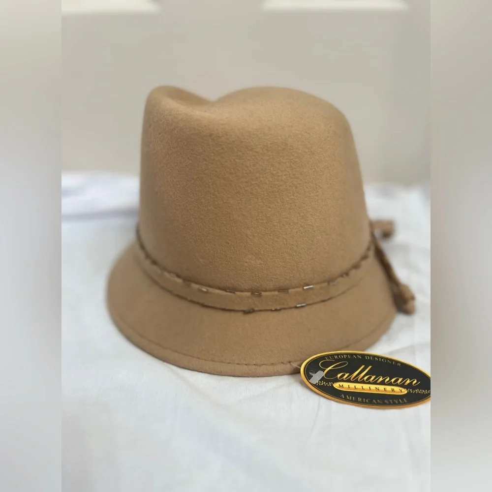Tan 100% wool Hat with Braided Detail - Picture 2 of 8